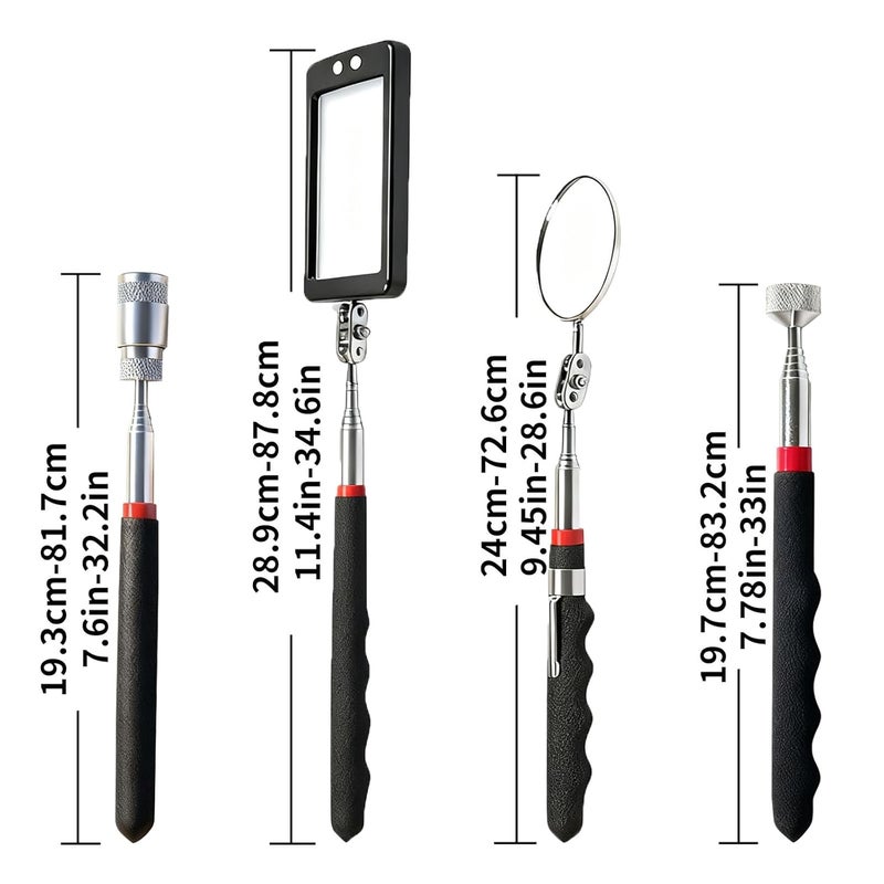 Ferropeak Telescoping Magnetic Pickup Tool Set, 2Pcs Round and Square Inspection Mirror Telescoping with LED Lights, 2Pcs Magnet Stick Best Gadgets Gifts for Men (Black, 4 Pack) - Image 2